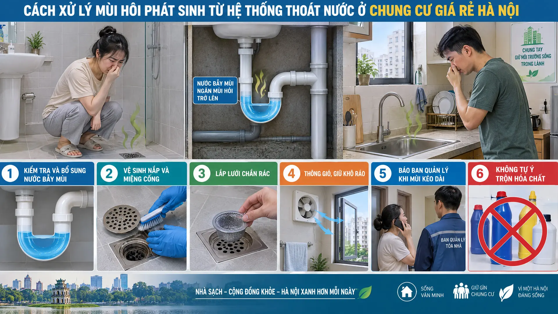 Cách xử lý mùi hôi phát sinh từ hệ thống thoát nước ở chung cư giá rẻ