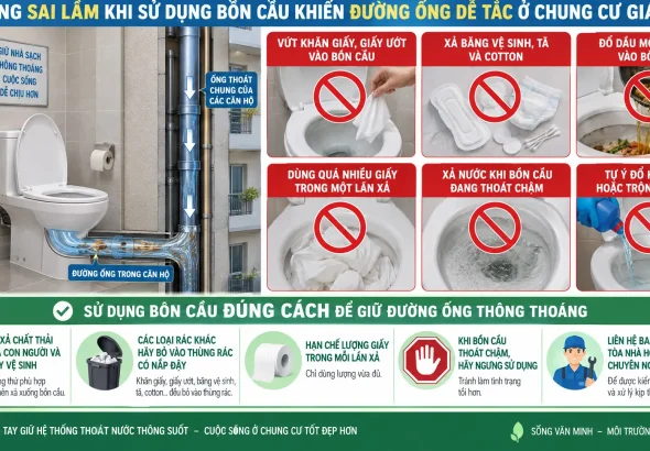 Những sai lầm khi sử dụng bồn cầu khiến đường ống dễ tắc ở chung cư giá rẻ