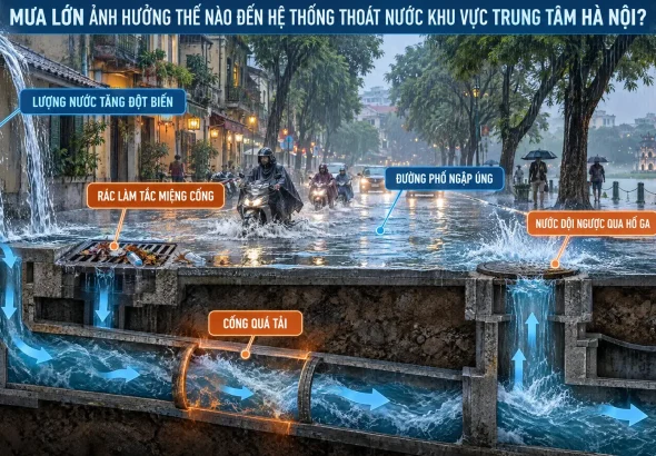 mưa lớn ảnh hưởng đến hệ thống thoát nước Hà Nội