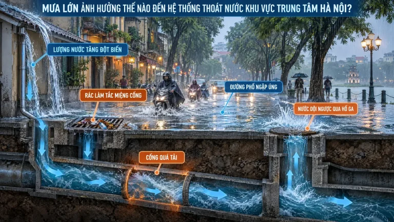 mưa lớn ảnh hưởng đến hệ thống thoát nước Hà Nội
